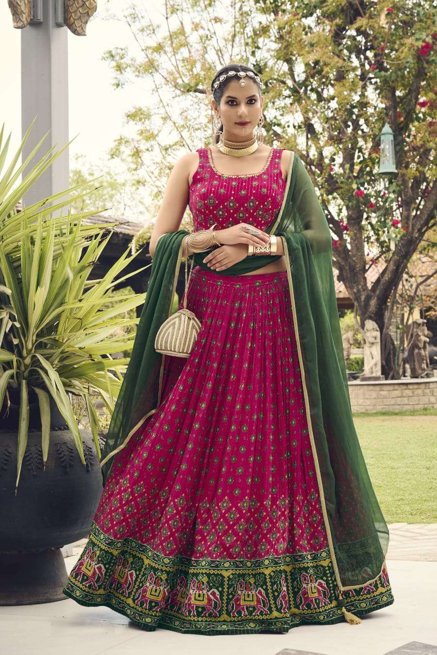 NEW WEDDING WEAR STYLISH LEHENGA PURE CHINON BY TEXOFAB 