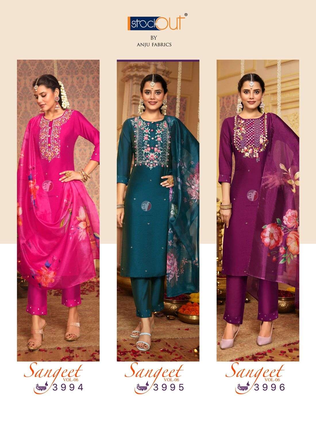  SANGEET VOL -6 KURTI PANT WITH DUPATTA ORGANZA WITH DIGITAL PRINT  SET