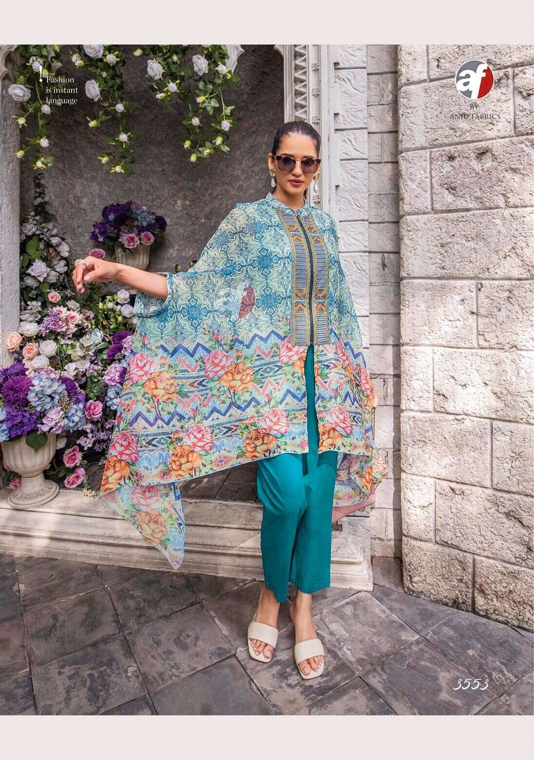 CAPE STYLE D-5 BY ANJU FABRICS PRINTED VISCOSE PREMIUM CHIFFON AND COTTON INNER