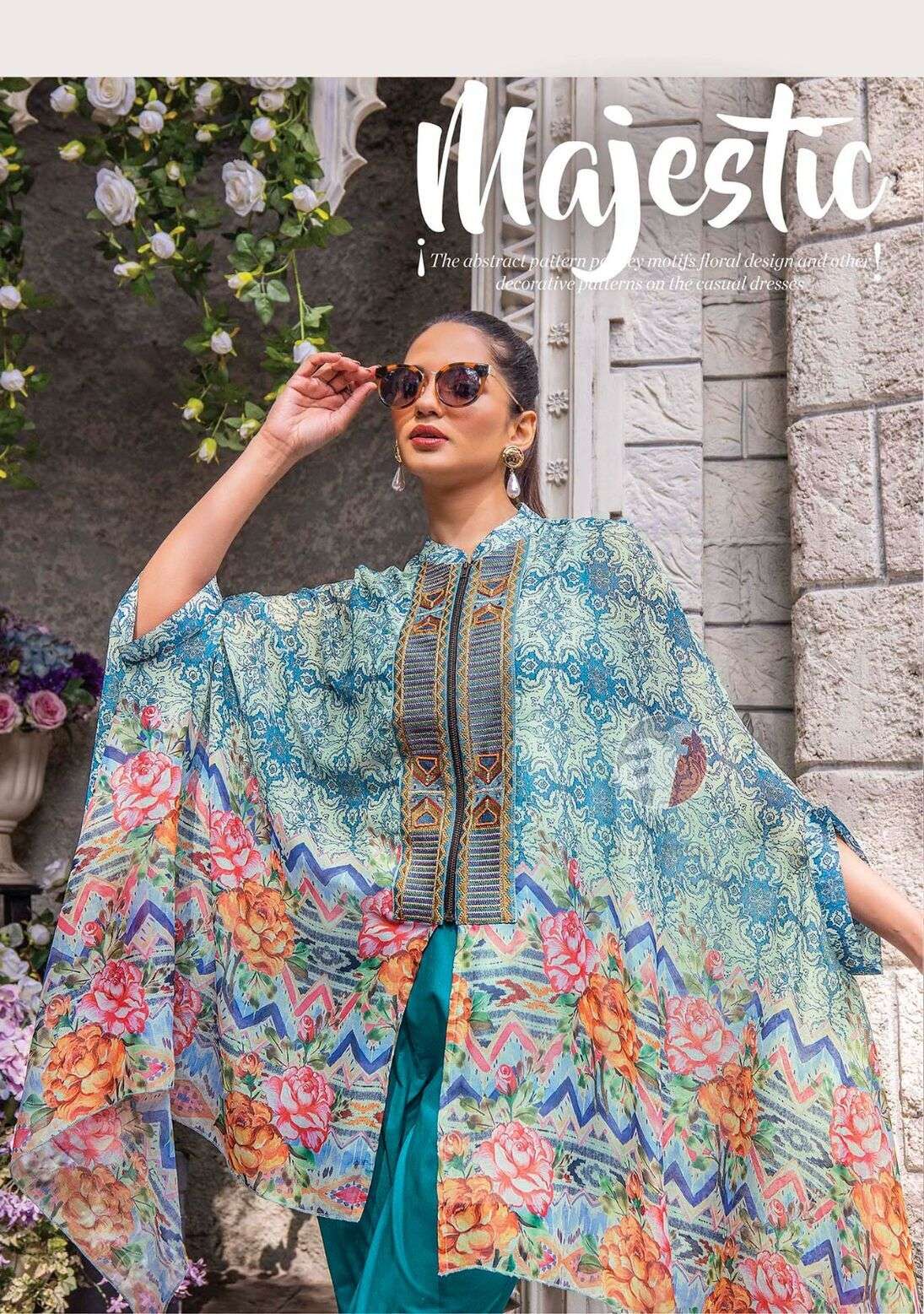 CAPE STYLE D-5 BY ANJU FABRICS PRINTED VISCOSE PREMIUM CHIFFON AND COTTON INNER