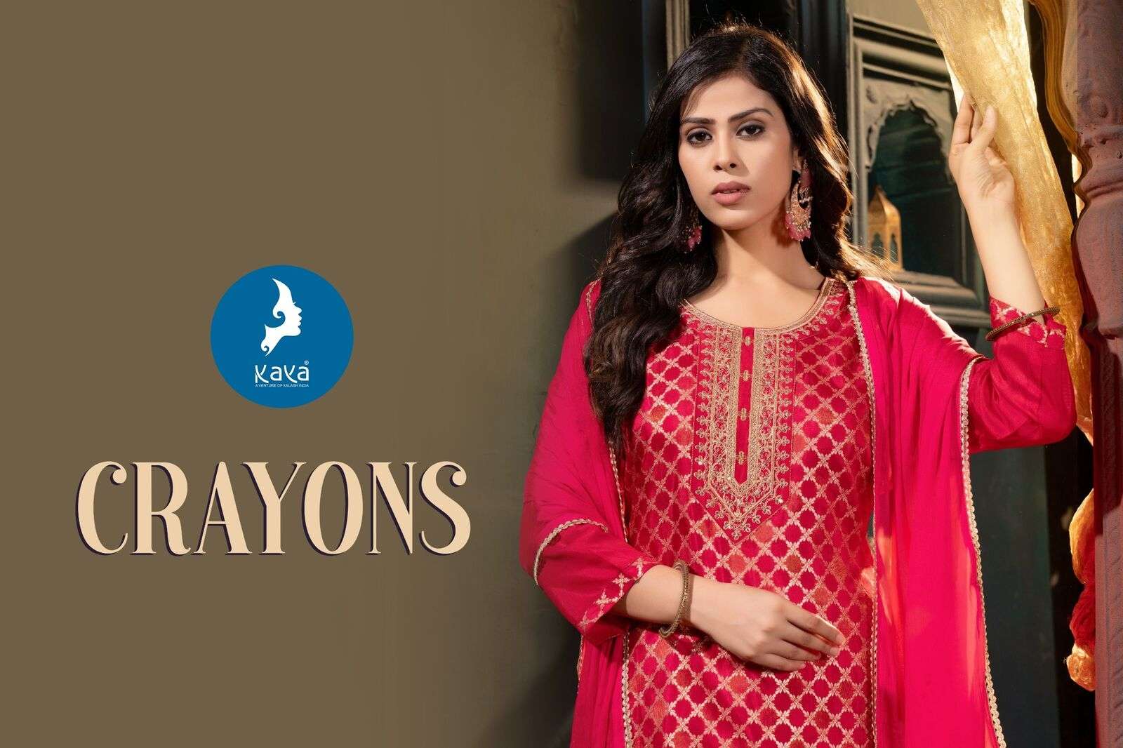 CRAYONS BY KAYA KURTI PRINT WITH PANT SILK  AND DUPATTA CHINON 