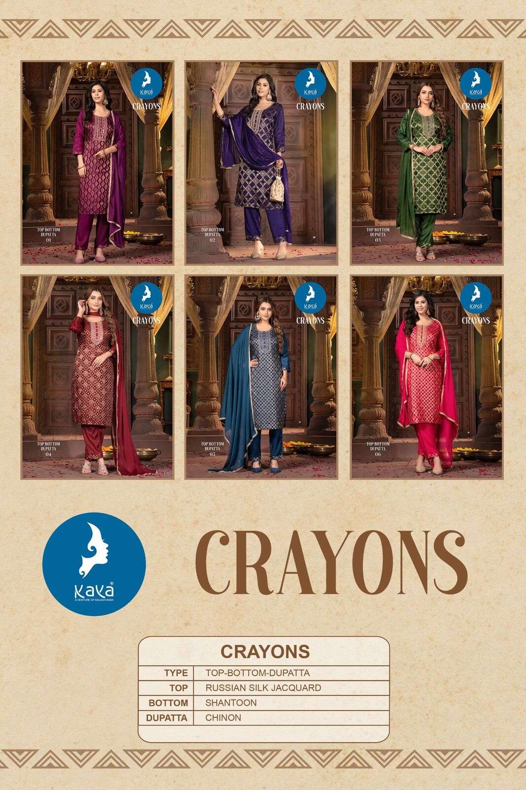 CRAYONS BY KAYA KURTI PRINT WITH PANT SILK  AND DUPATTA CHINON 