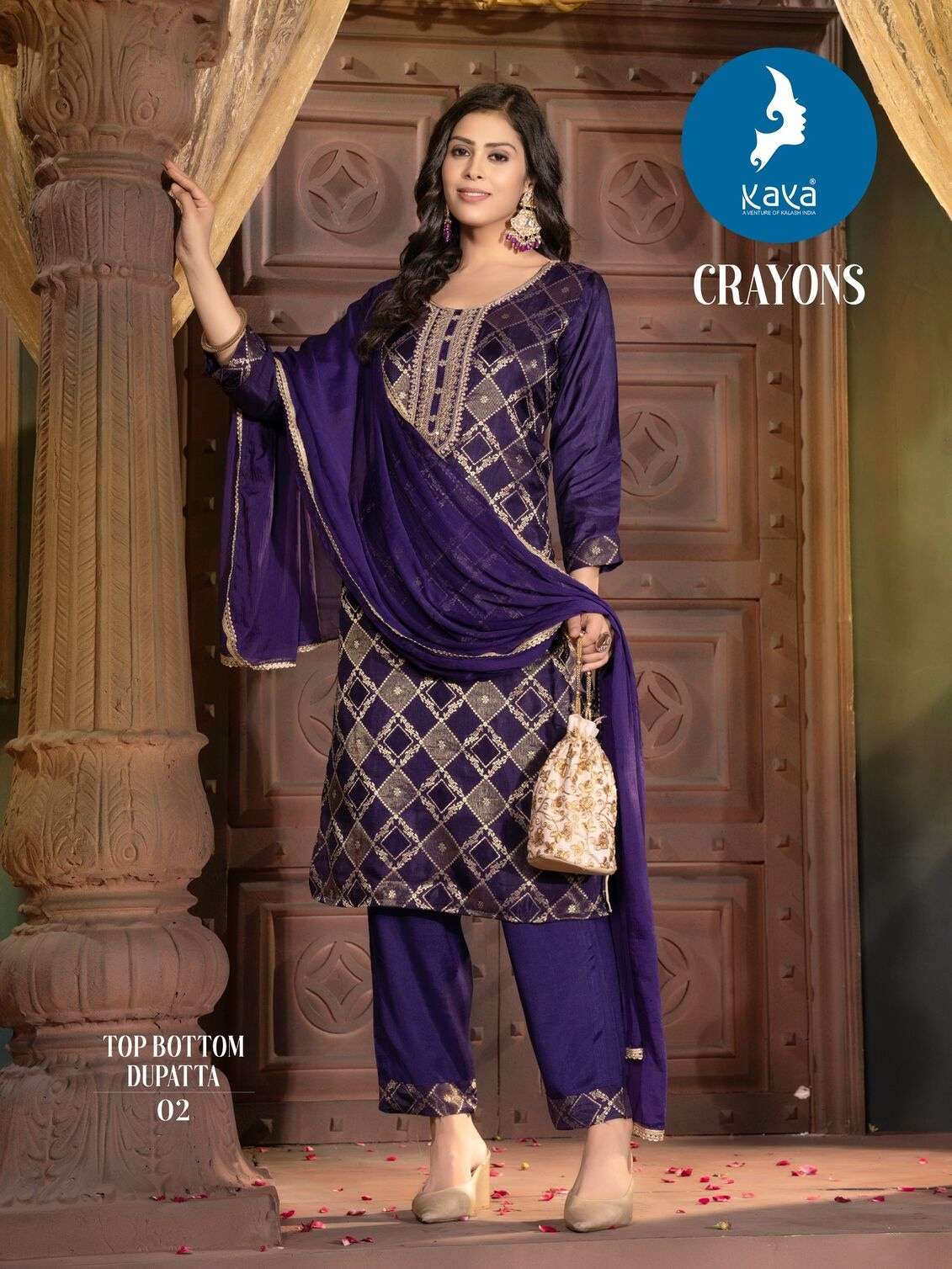 CRAYONS BY KAYA KURTI PRINT WITH PANT SILK  AND DUPATTA CHINON 