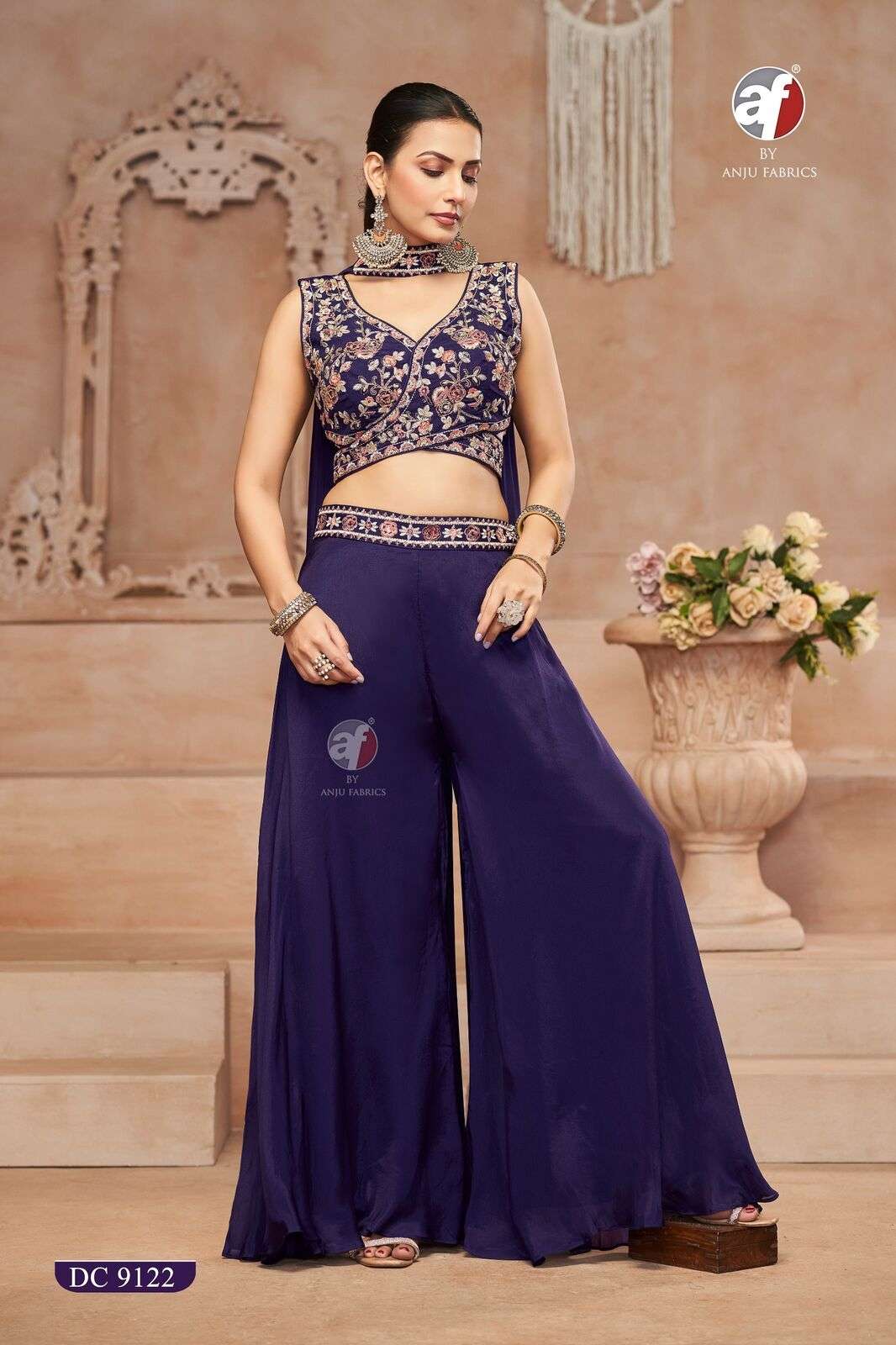 D.NO-  DC9122 BY ANJU FABRICS DESIGNER CROP TOP WITH FLARED DIVIDER & DUPATTA 