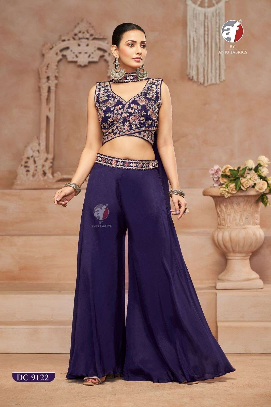 D.NO-  DC9122 BY ANJU FABRICS DESIGNER CROP TOP WITH FLARED DIVIDER & DUPATTA 