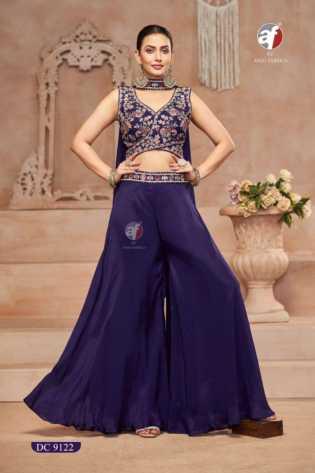 D.NO-  DC9122 BY ANJU FABRICS DESIGNER CROP TOP WITH FLARED DIVIDER & DUPATTA 