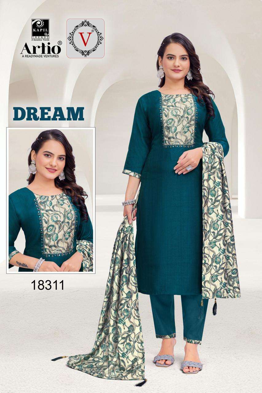 DREAM BY KAPIL TRENDZ IN VERTIGAN WITH HANDWORK ON PRINT PATCH AND DUPATTA WITH LATKAN