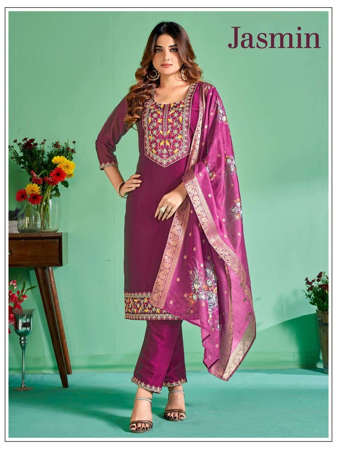 JASMIN BY LUCACCI DSIGNER TOP PANT DUPATTA WITH FULL COTTON INNER WITH HEAVY EMBROIDERY QUARDING 