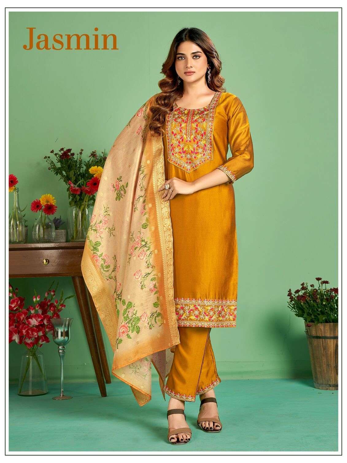 JASMIN BY LUCACCI DSIGNER TOP PANT DUPATTA WITH FULL COTTON INNER WITH HEAVY EMBROIDERY QUARDING 