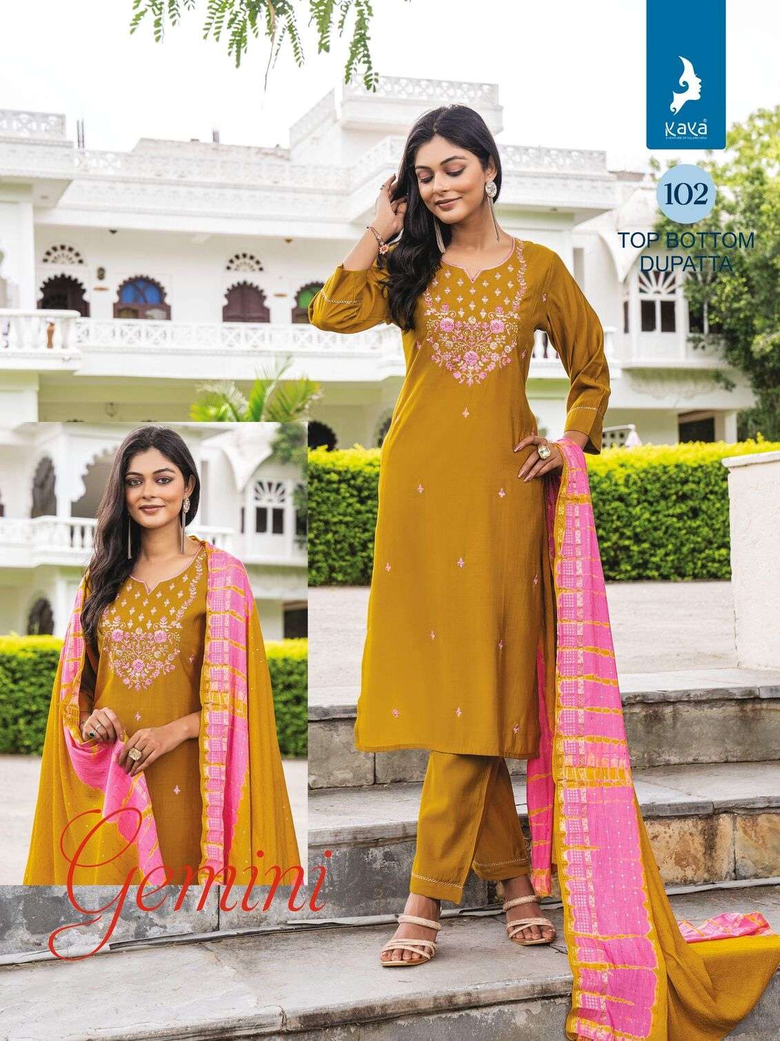 JEMINI KAYA KURTI ROMAN SILK PANT WITH DUPATTA MUSLIN JACQUARD DESIGNS