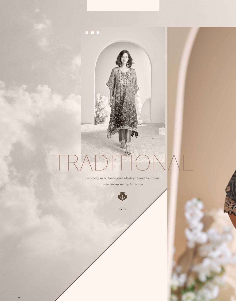 JHOOMAR 4 PCS CONCEPT BY SAYURI DESIGNER IN PURE VISCOS NATURAL CREPE SILK WITH TULIP HAND MIRROR WORK 