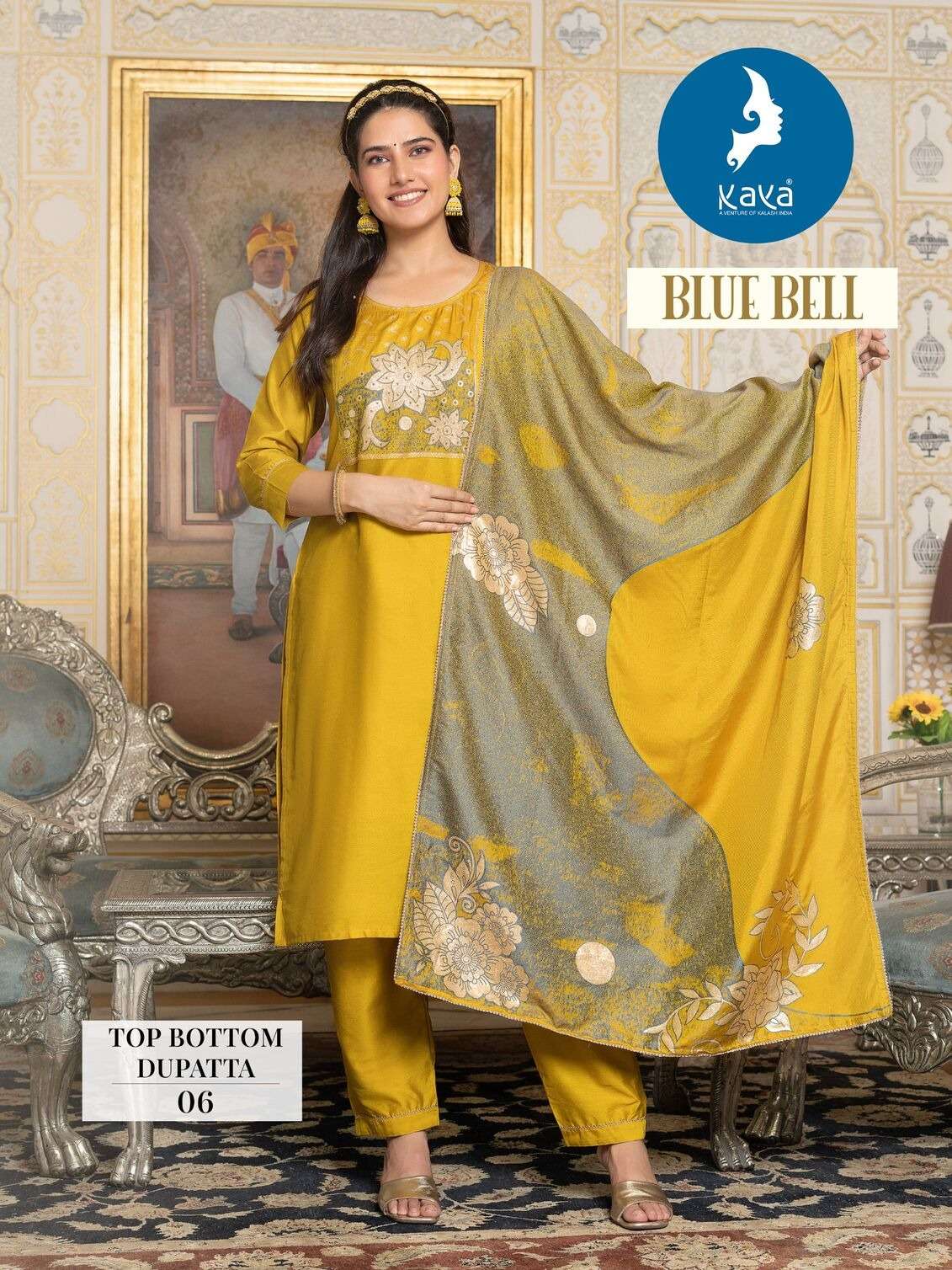 BLUE BELL BY KAYA  KURTI WORK-JACQUARD PLACEMENT AND PANT VISCOS CHANDERI  DUPATTA
