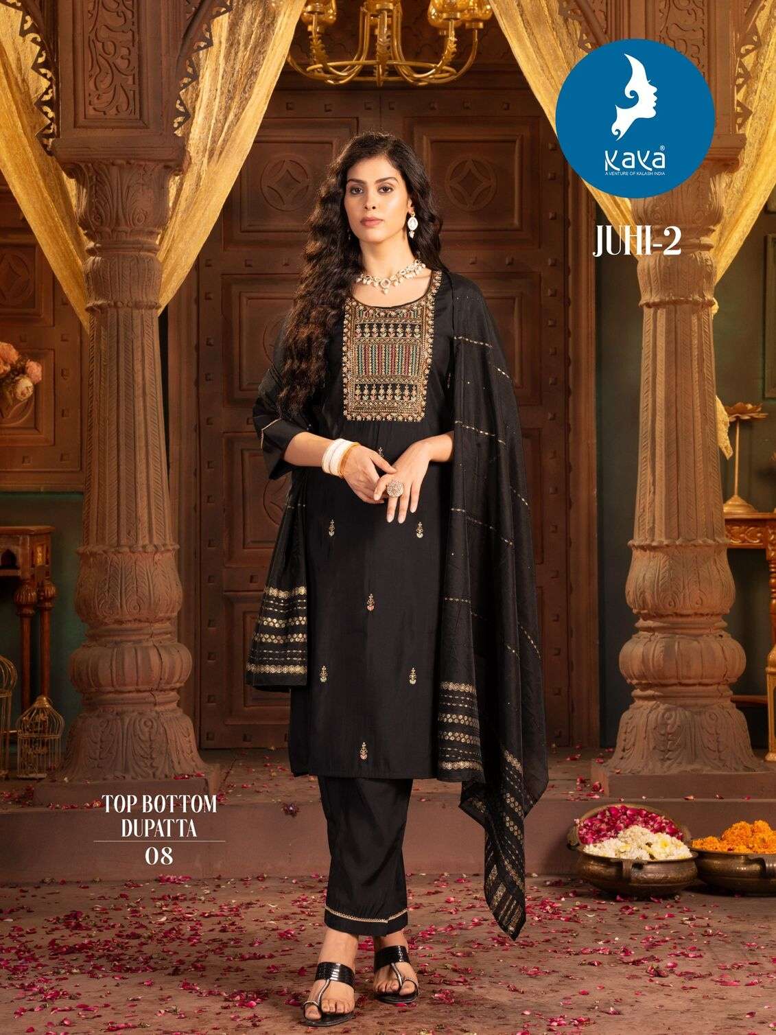 KAYA JUHI-2 KURTI  DUPATTA SILK WITH BEAUTIFUL HANDWORK AND PANT ROMAN SILK