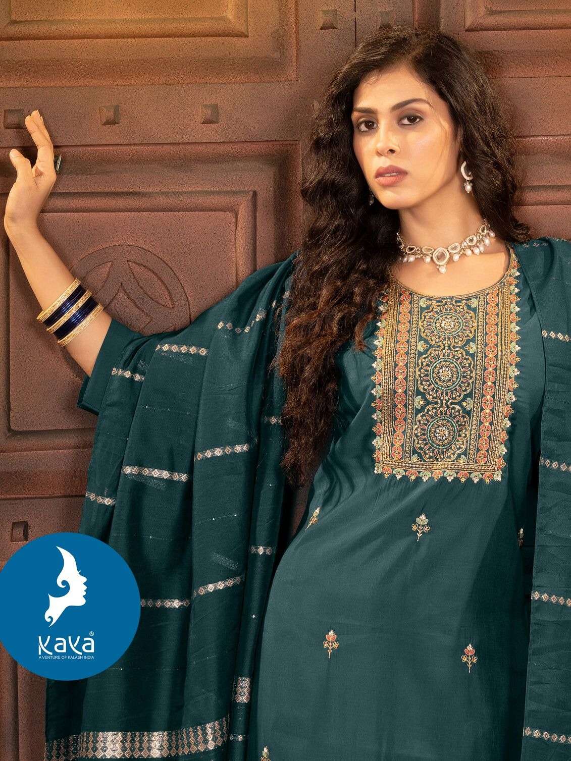 KAYA JUHI-2 KURTI  DUPATTA SILK WITH BEAUTIFUL HANDWORK AND PANT ROMAN SILK