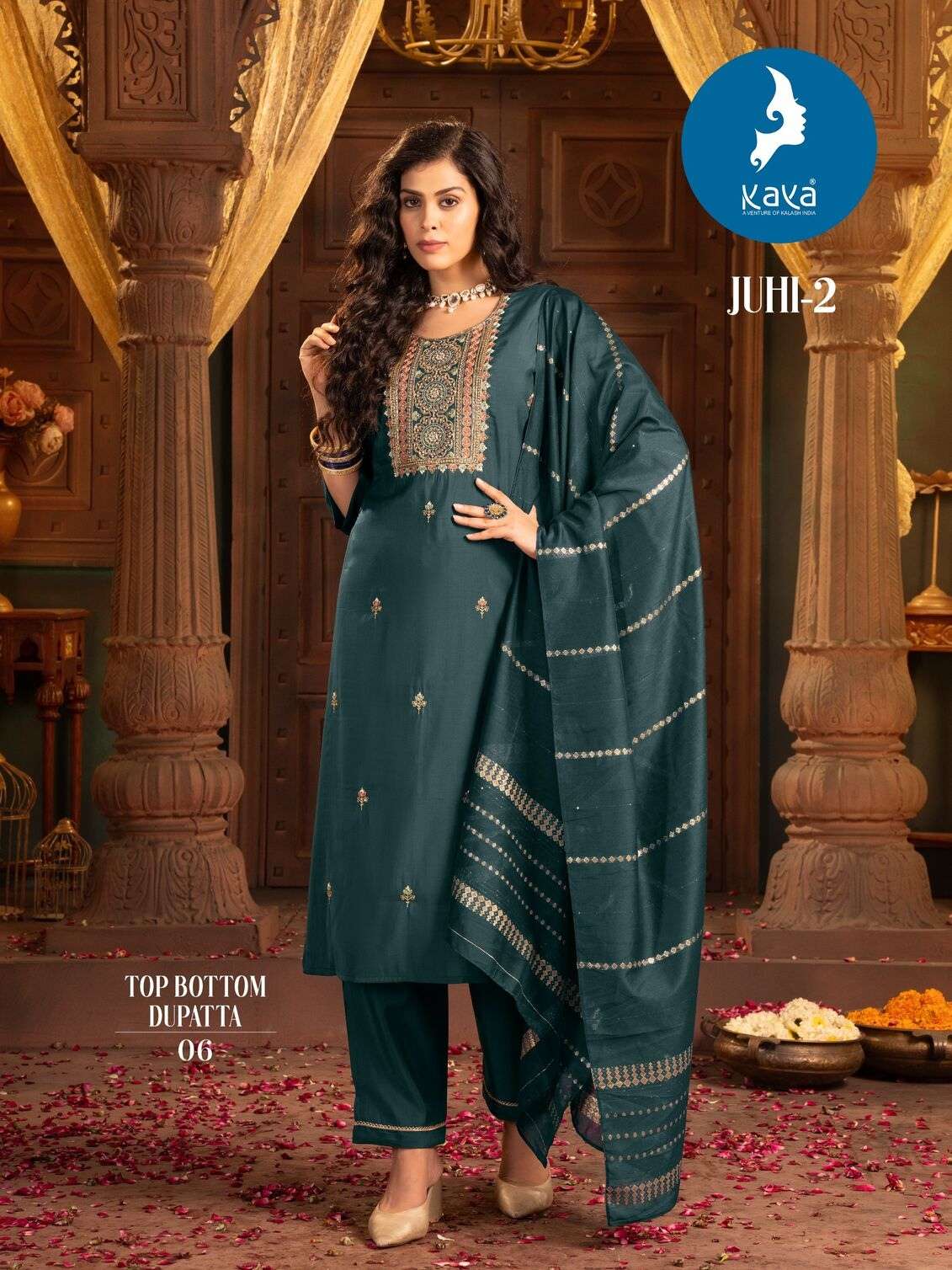 KAYA JUHI-2 KURTI  DUPATTA SILK WITH BEAUTIFUL HANDWORK AND PANT ROMAN SILK