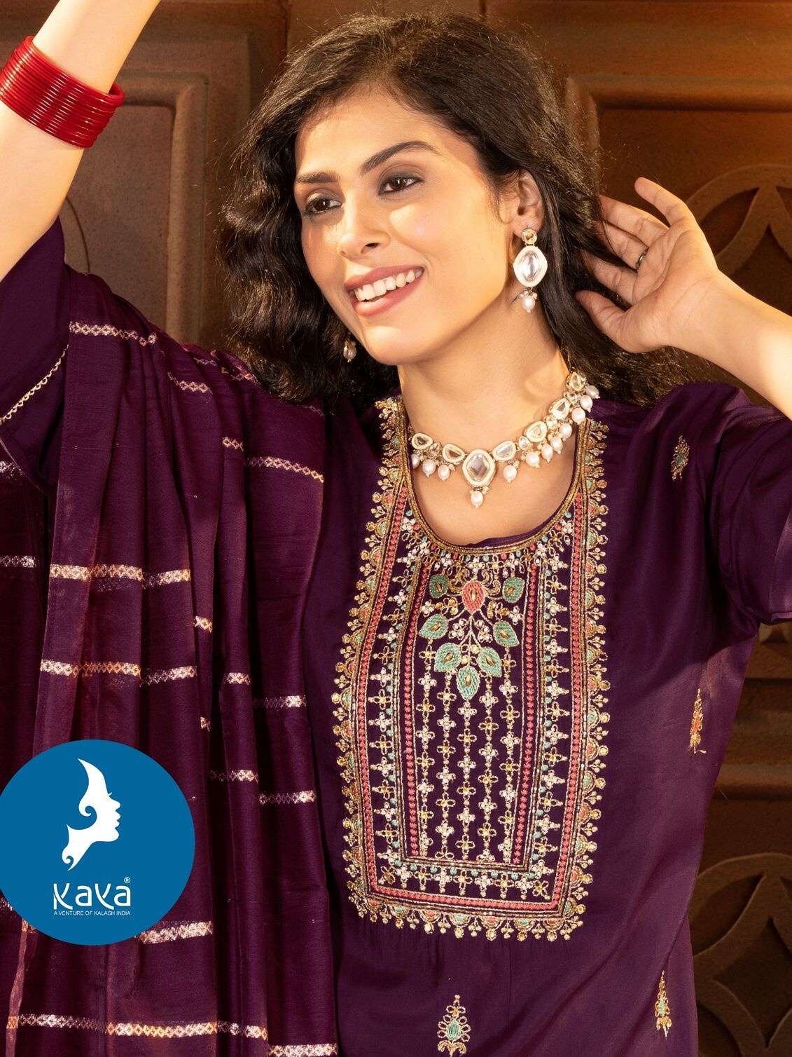 KAYA JUHI-2 KURTI  DUPATTA SILK WITH BEAUTIFUL HANDWORK AND PANT ROMAN SILK