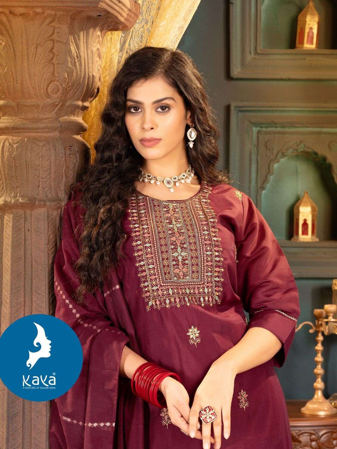 KAYA JUHI-2 KURTI  DUPATTA SILK WITH BEAUTIFUL HANDWORK AND PANT ROMAN SILK