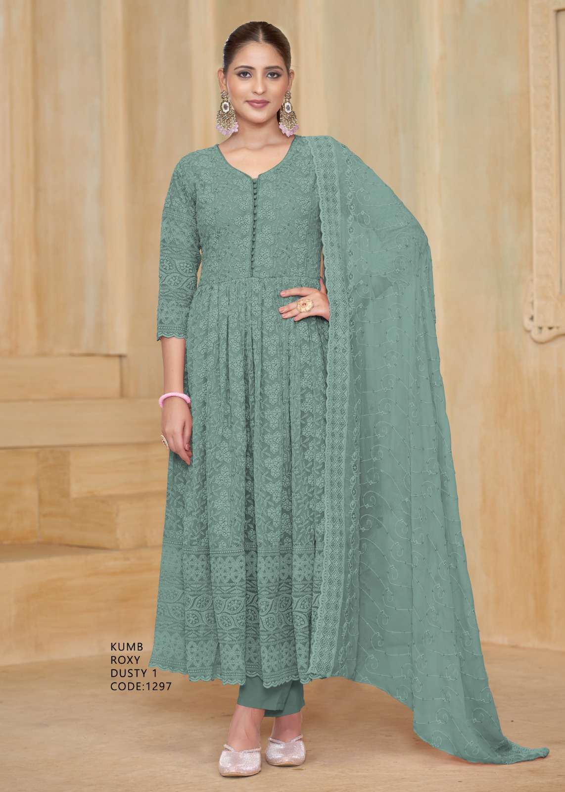 KUMB ROXY BY LUCACCI DESIGNER HEAVY SHIFFLI ANARKALI SUIT HEAVY SHIFFLI FRONT WORK ONLY 