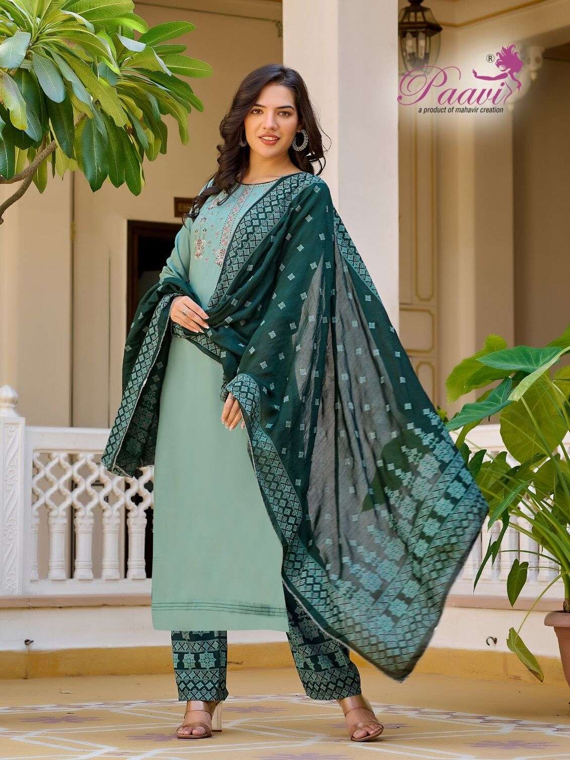 KUSHUM BY LUCACCI HEAVY RAYON WITH MODAL SILK PRINT DUPATTA AND EMBROIDERY SIDE CUT TOP