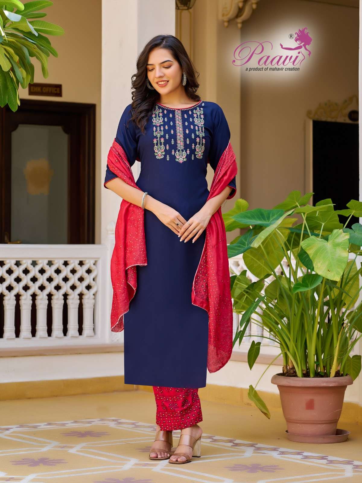 KUSHUM BY LUCACCI HEAVY RAYON WITH MODAL SILK PRINT DUPATTA AND EMBROIDERY SIDE CUT TOP