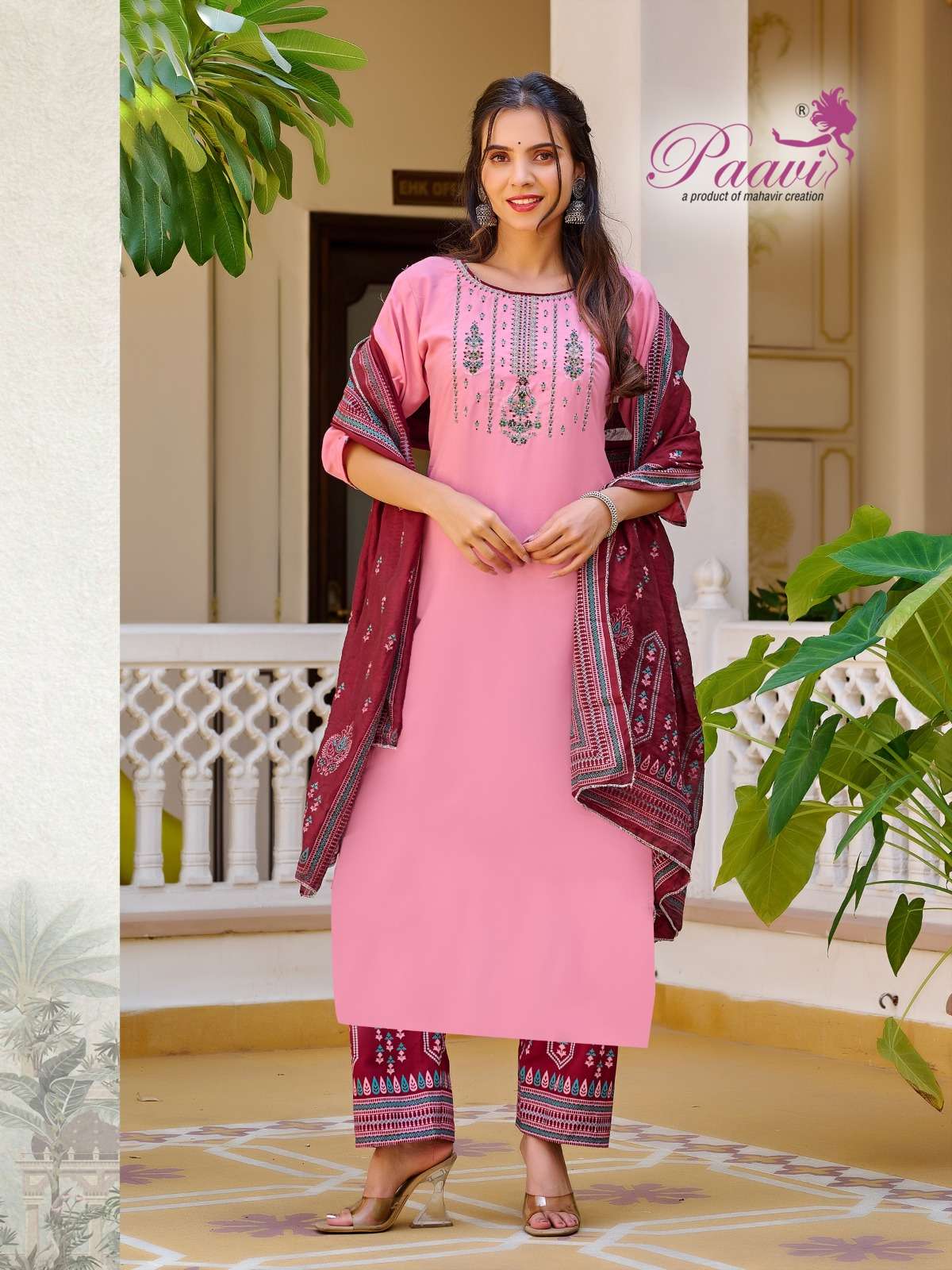 KUSHUM BY LUCACCI HEAVY RAYON WITH MODAL SILK PRINT DUPATTA AND EMBROIDERY SIDE CUT TOP