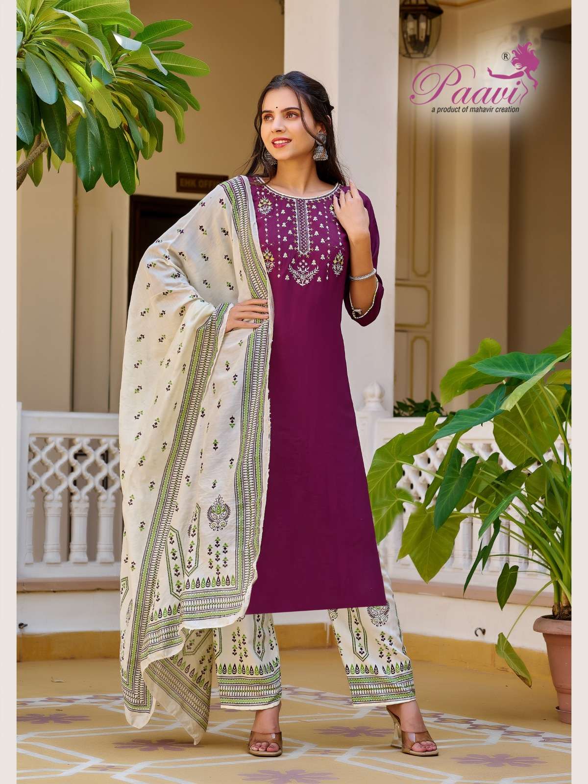 KUSHUM BY LUCACCI HEAVY RAYON WITH MODAL SILK PRINT DUPATTA AND EMBROIDERY SIDE CUT TOP