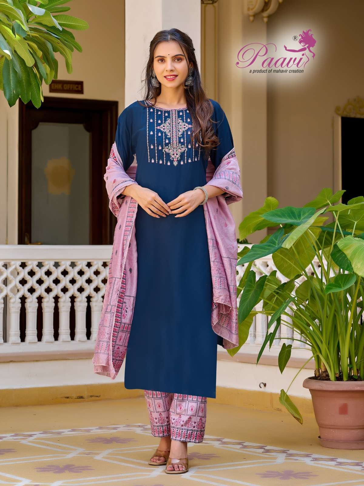 KUSHUM BY LUCACCI HEAVY RAYON WITH MODAL SILK PRINT DUPATTA AND EMBROIDERY SIDE CUT TOP