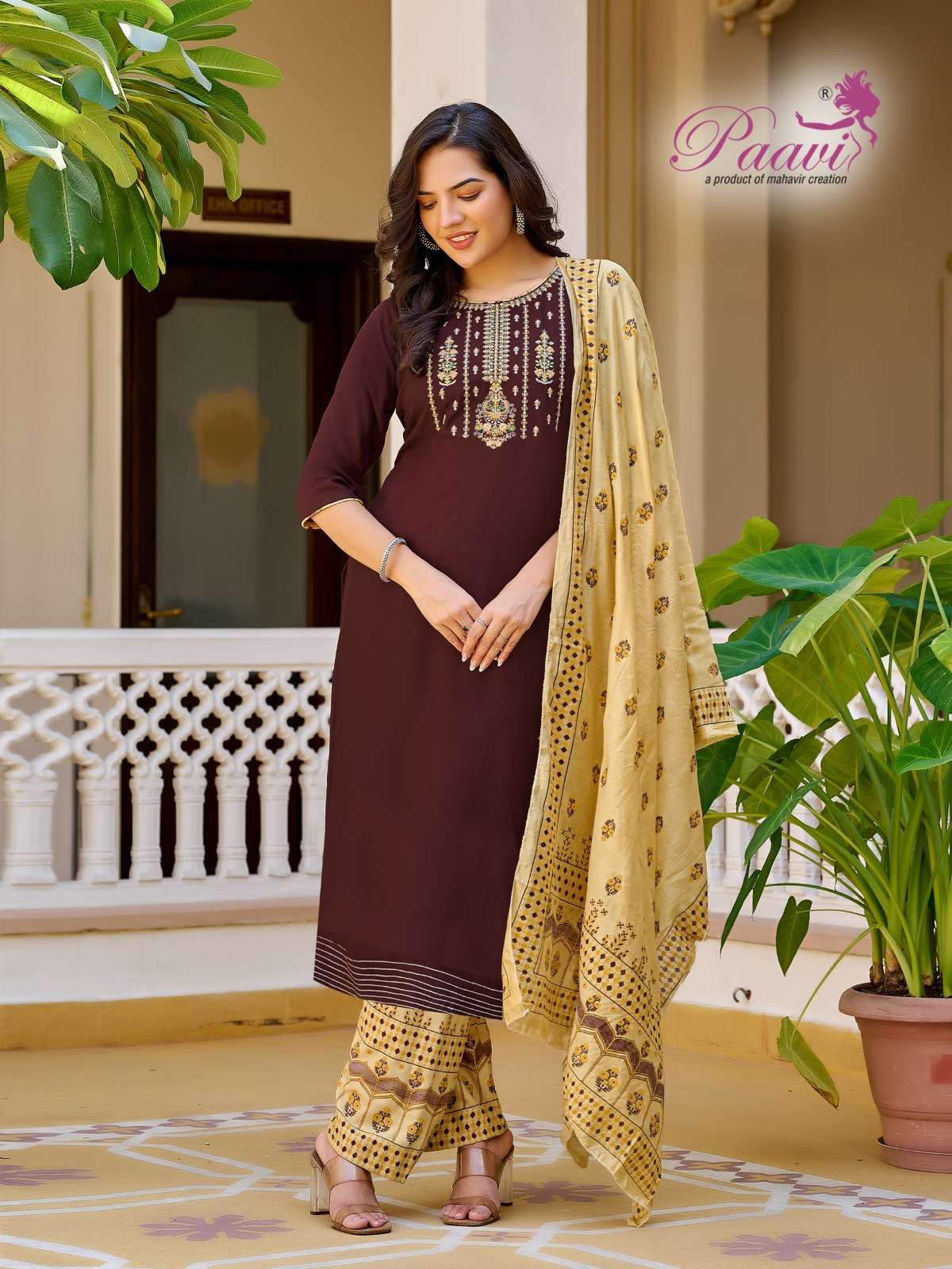 KUSHUM BY LUCACCI HEAVY RAYON WITH MODAL SILK PRINT DUPATTA AND EMBROIDERY SIDE CUT TOP