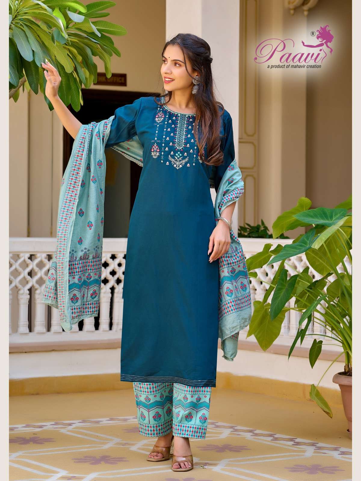 KUSHUM BY LUCACCI HEAVY RAYON WITH MODAL SILK PRINT DUPATTA AND EMBROIDERY SIDE CUT TOP