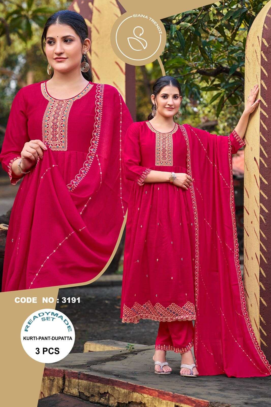 LUCACCI DESIGNER D-3190 IN PURE VICHITRA SILK WITH INNER