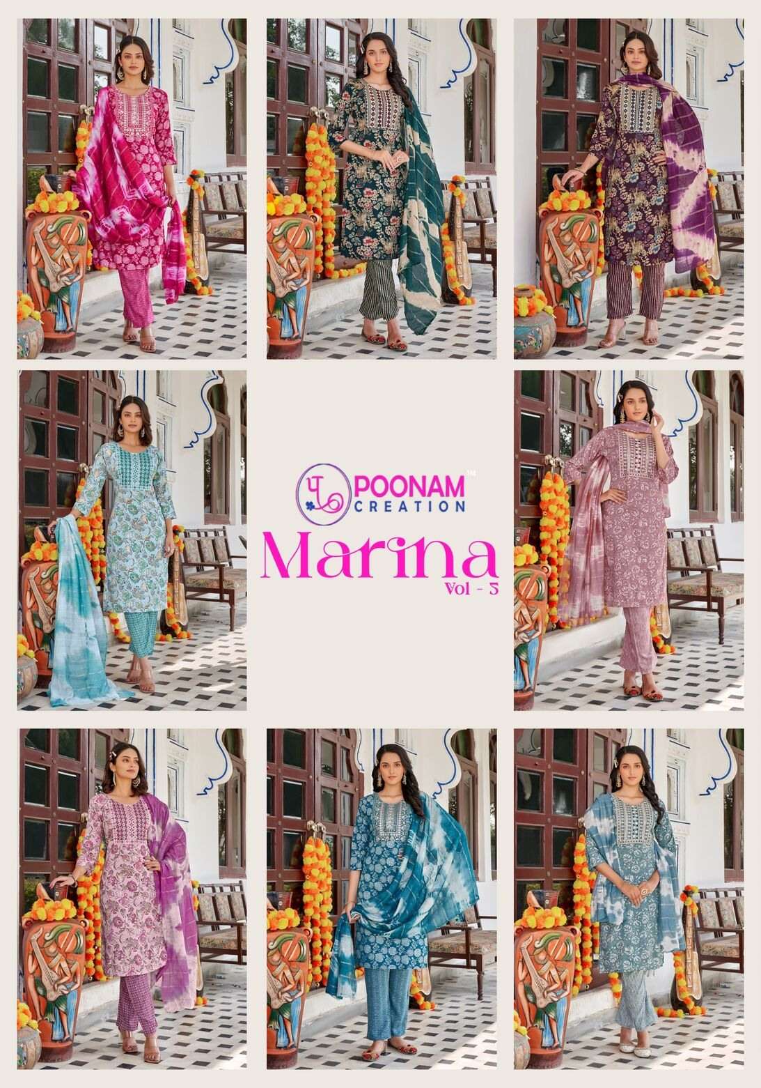 MARINA VOL-4 BY POONAM CREATION HEAVY CAPSULE FOIL PRINT WITH SEQUENCE EMBROIDERY 3PCS CONCEPT