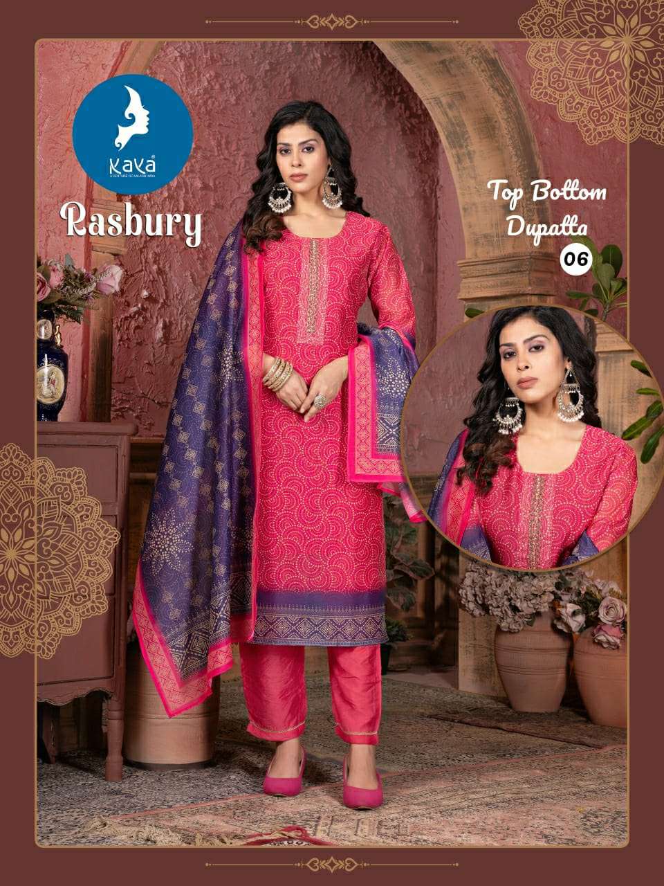RASBURY BY KAYA KURTI 3 PIECE  STRIGHT CUT CONCEPT IN CHANDERI DIGITAL PRINT