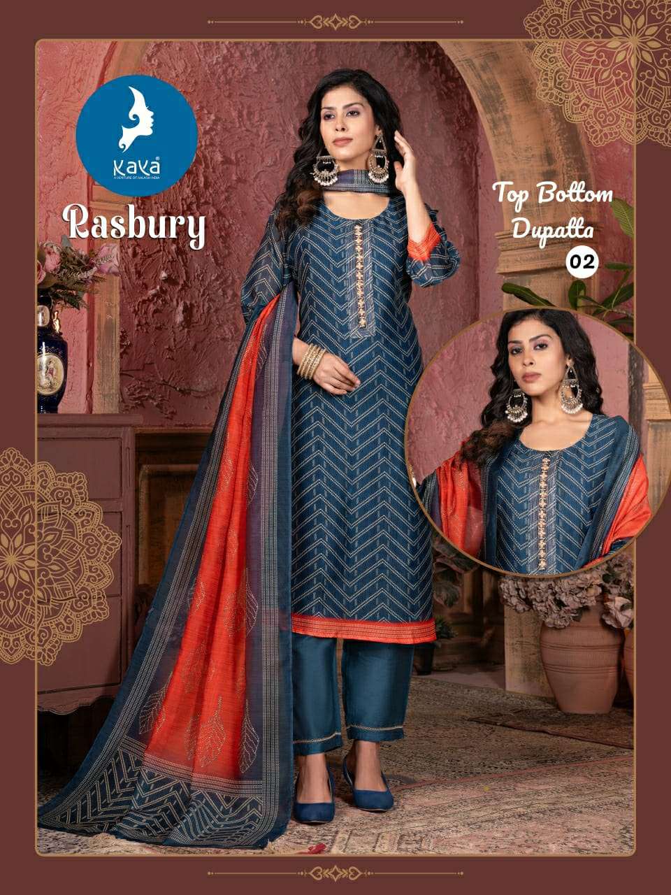 RASBURY BY KAYA KURTI 3 PIECE  STRIGHT CUT CONCEPT IN CHANDERI DIGITAL PRINT