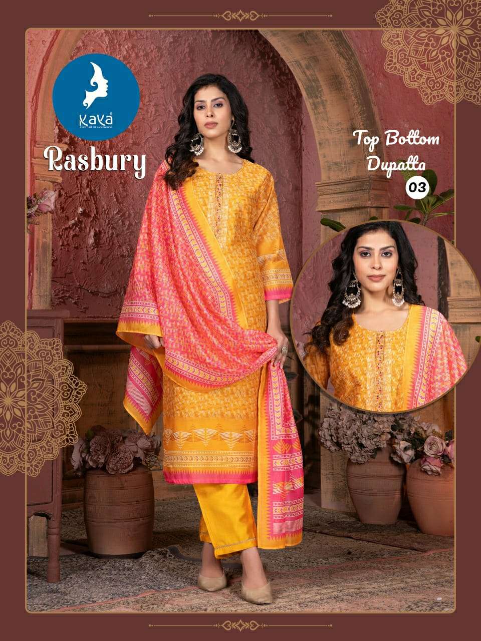 RASBURY BY KAYA KURTI 3 PIECE  STRIGHT CUT CONCEPT IN CHANDERI DIGITAL PRINT