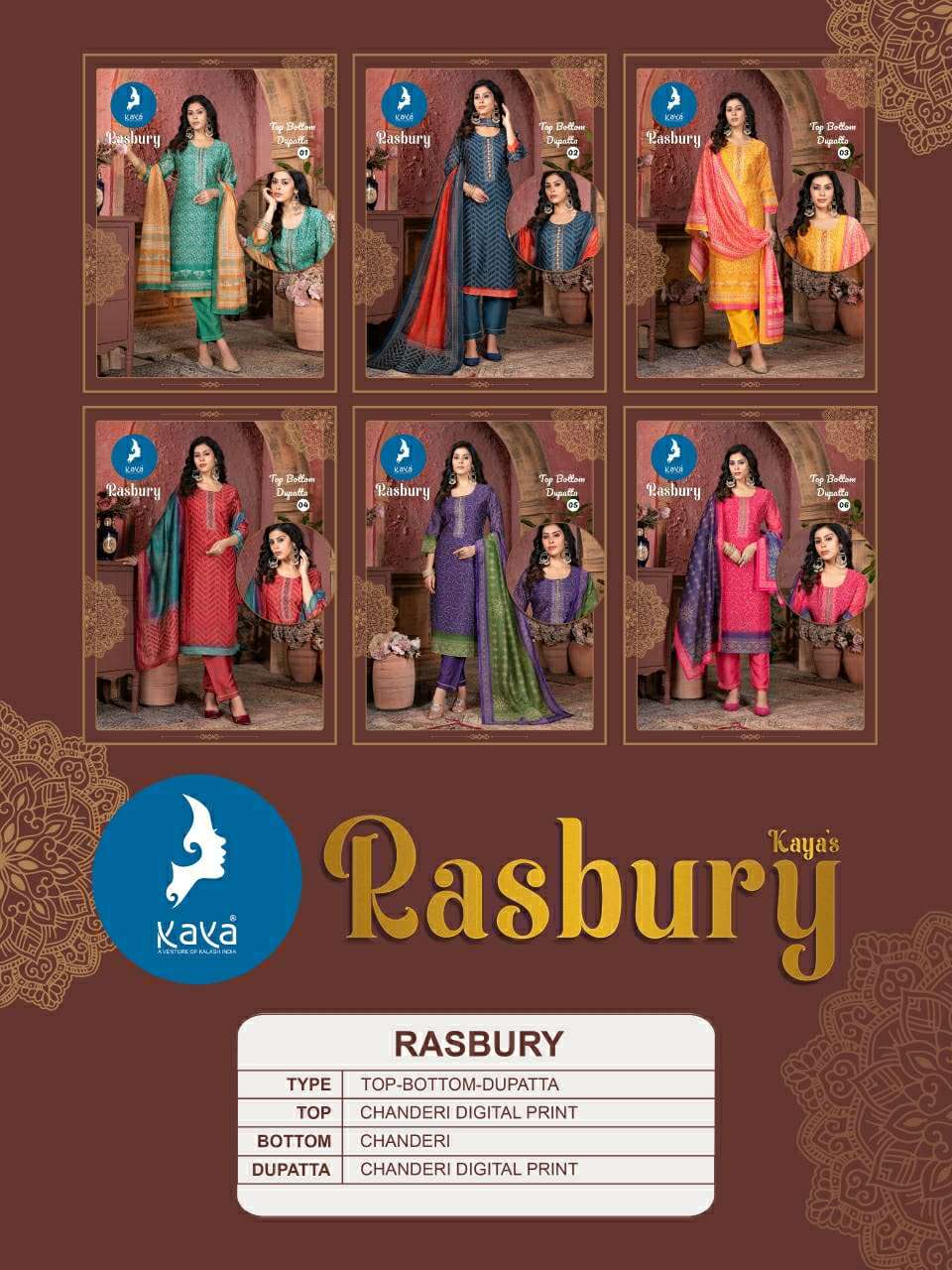 RASBURY BY KAYA KURTI 3 PIECE  STRIGHT CUT CONCEPT IN CHANDERI DIGITAL PRINT