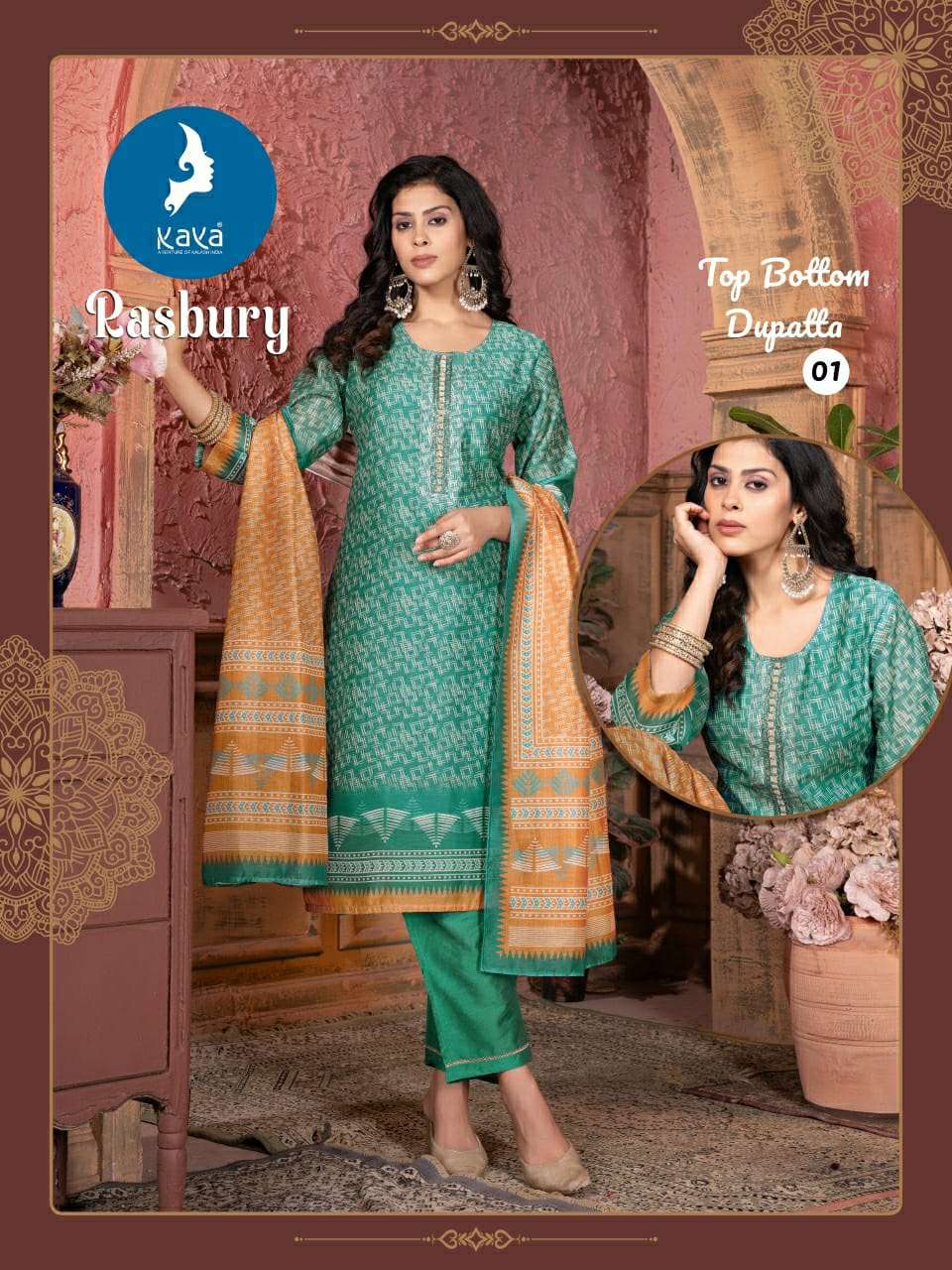 RASBURY BY KAYA KURTI 3 PIECE  STRIGHT CUT CONCEPT IN CHANDERI DIGITAL PRINT