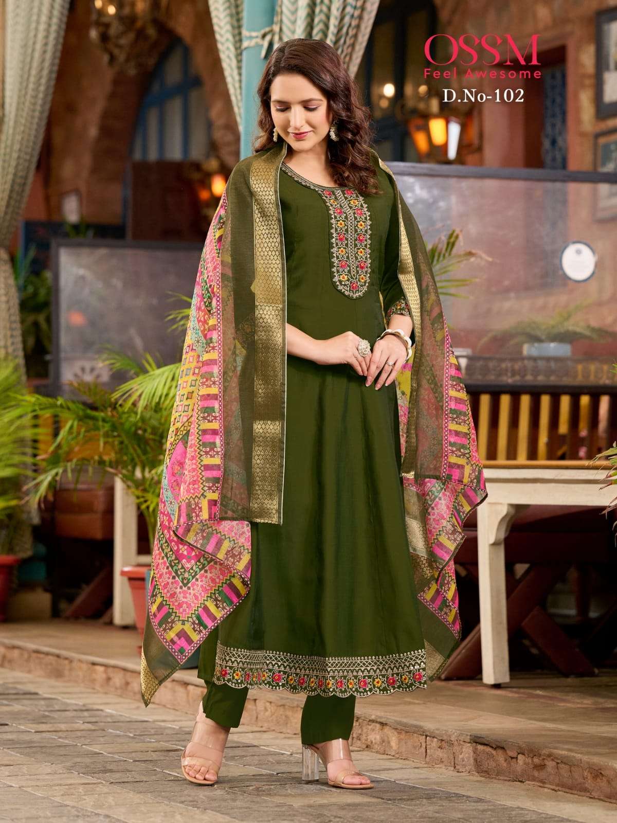 RESHAM BY OSSM ANARKALI IN VISCOS ROMAN SILK WITH HEAVY EMBROIDERY AND FLAIR