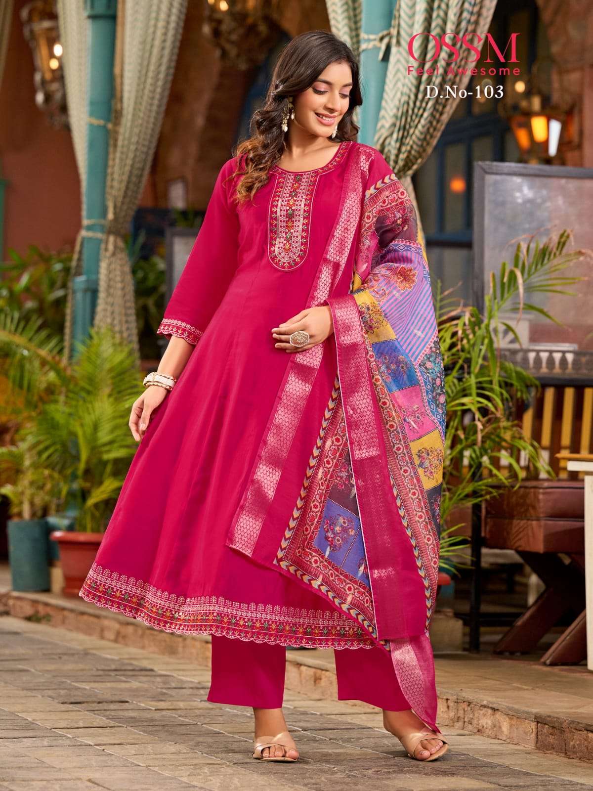 RESHAM BY OSSM ANARKALI IN VISCOS ROMAN SILK WITH HEAVY EMBROIDERY AND FLAIR