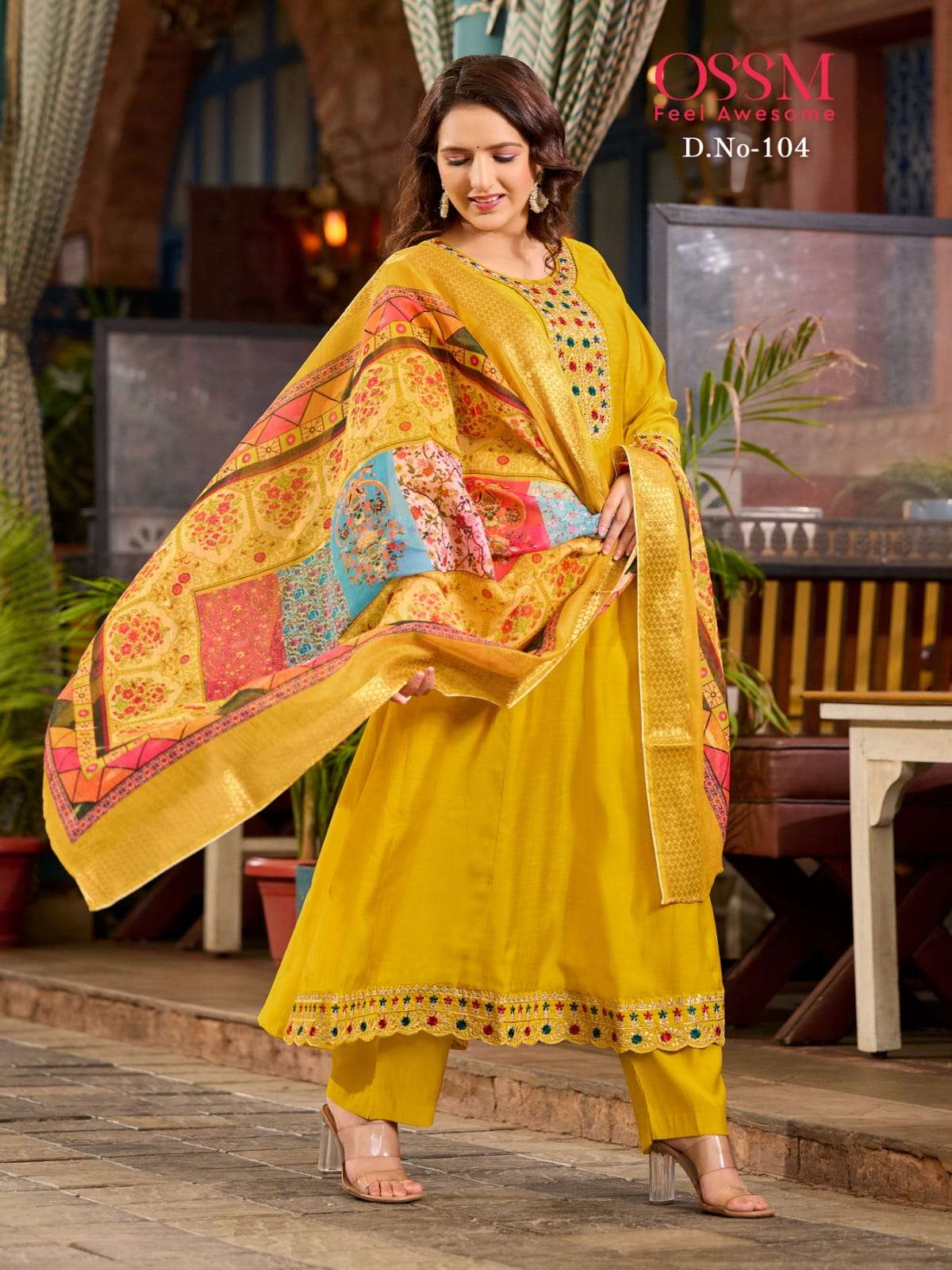 RESHAM BY OSSM ANARKALI IN VISCOS ROMAN SILK WITH HEAVY EMBROIDERY AND FLAIR