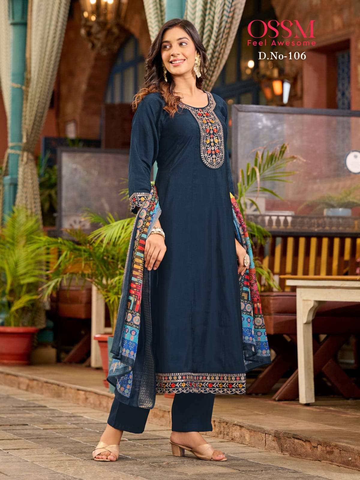 RESHAM BY OSSM ANARKALI IN VISCOS ROMAN SILK WITH HEAVY EMBROIDERY AND FLAIR