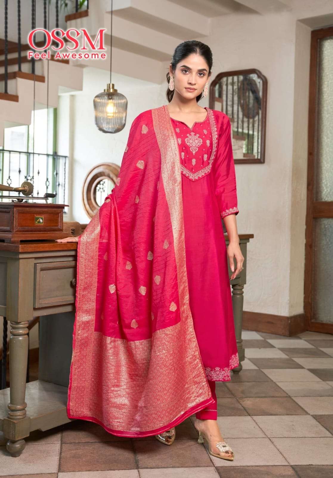 SARGAM D-6 BY OSSM VISCOS ROMAN SILK AND HEAVY EMBROIDERY