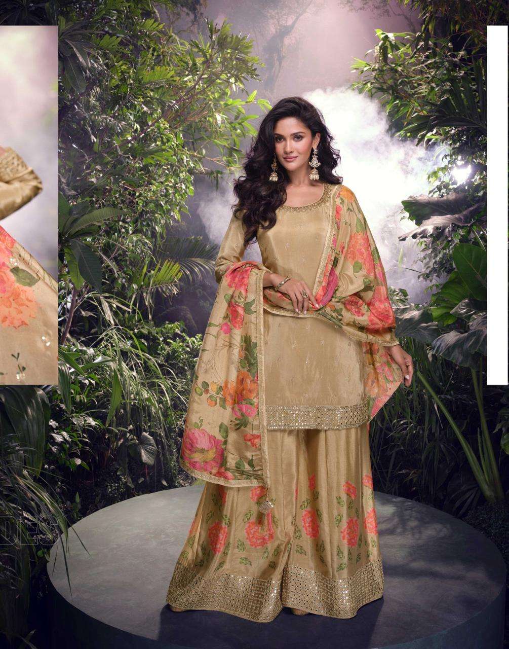 SEHENAAZ BY SAYURI DESIGNER PREMIUM REAL SIMAR DIGITAL EMBROIDERED PLAZZO AND DUPATTA