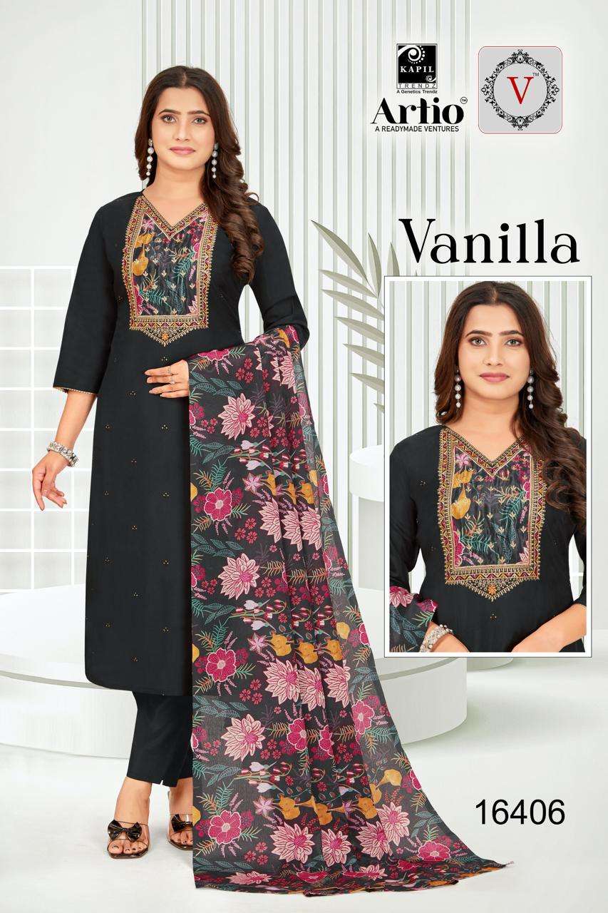 VANILLA BY KAPIL TRENDZ IN PV SILK WITH EMBROIDERY WORK ON CHINNON PRINT NECK