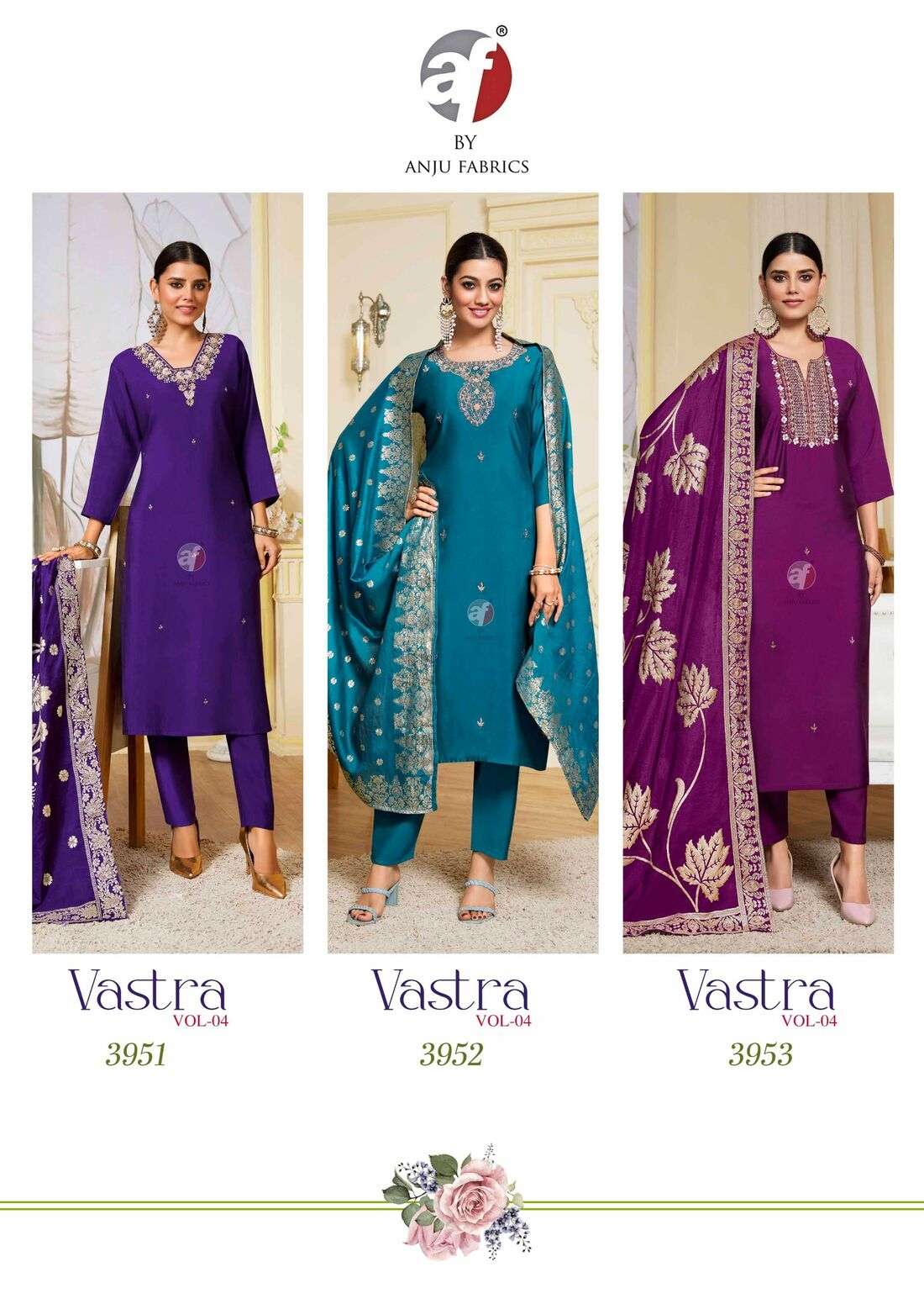  VASTRA VOL 4 KURTI PANT WITH HEAVY DUPATTA  FANCY WORK PANT 