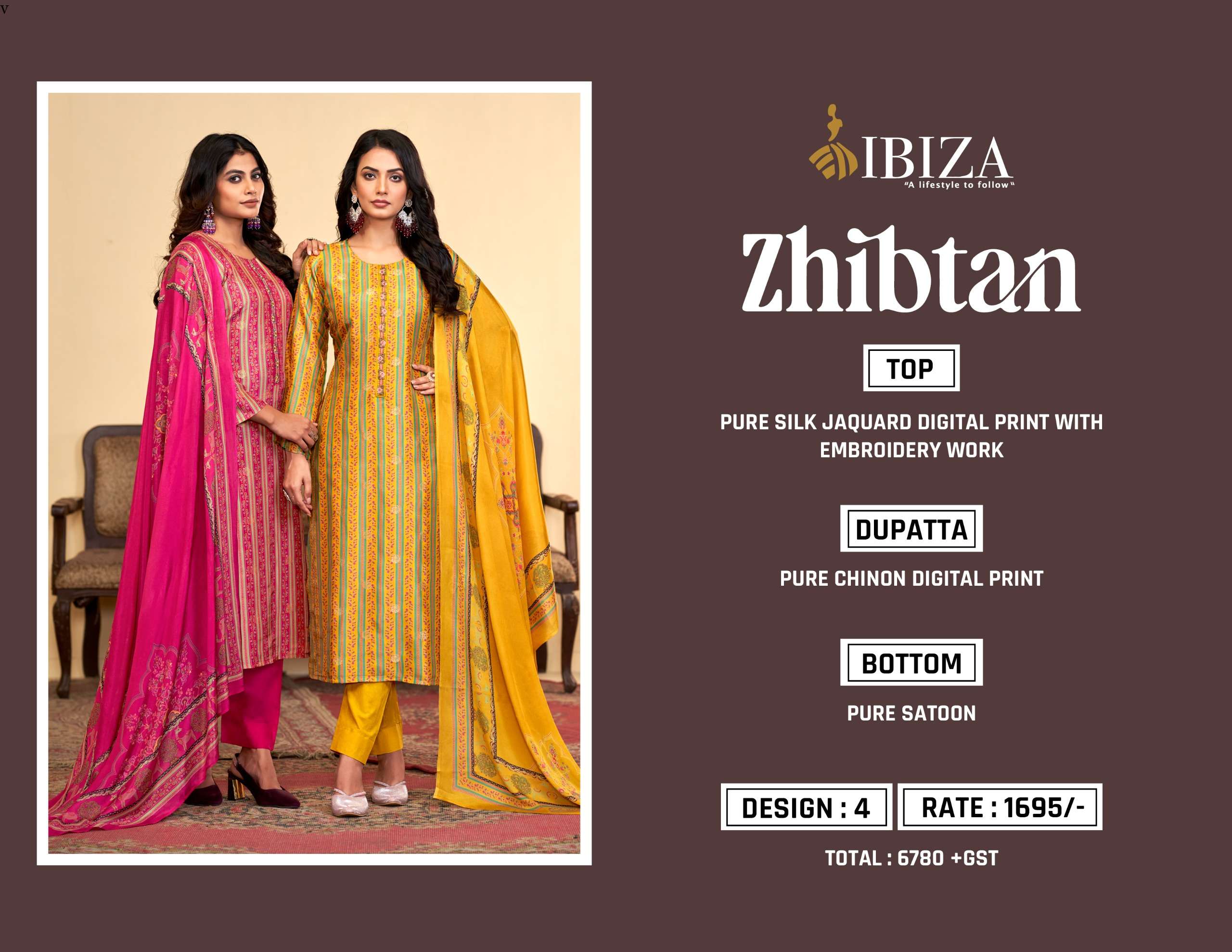 ZHIBTAN BY IBIZA LIFESTYLE IN PURE SILK JAQUARD DIGITAL PRINT WITH EMBROIDERY WORK