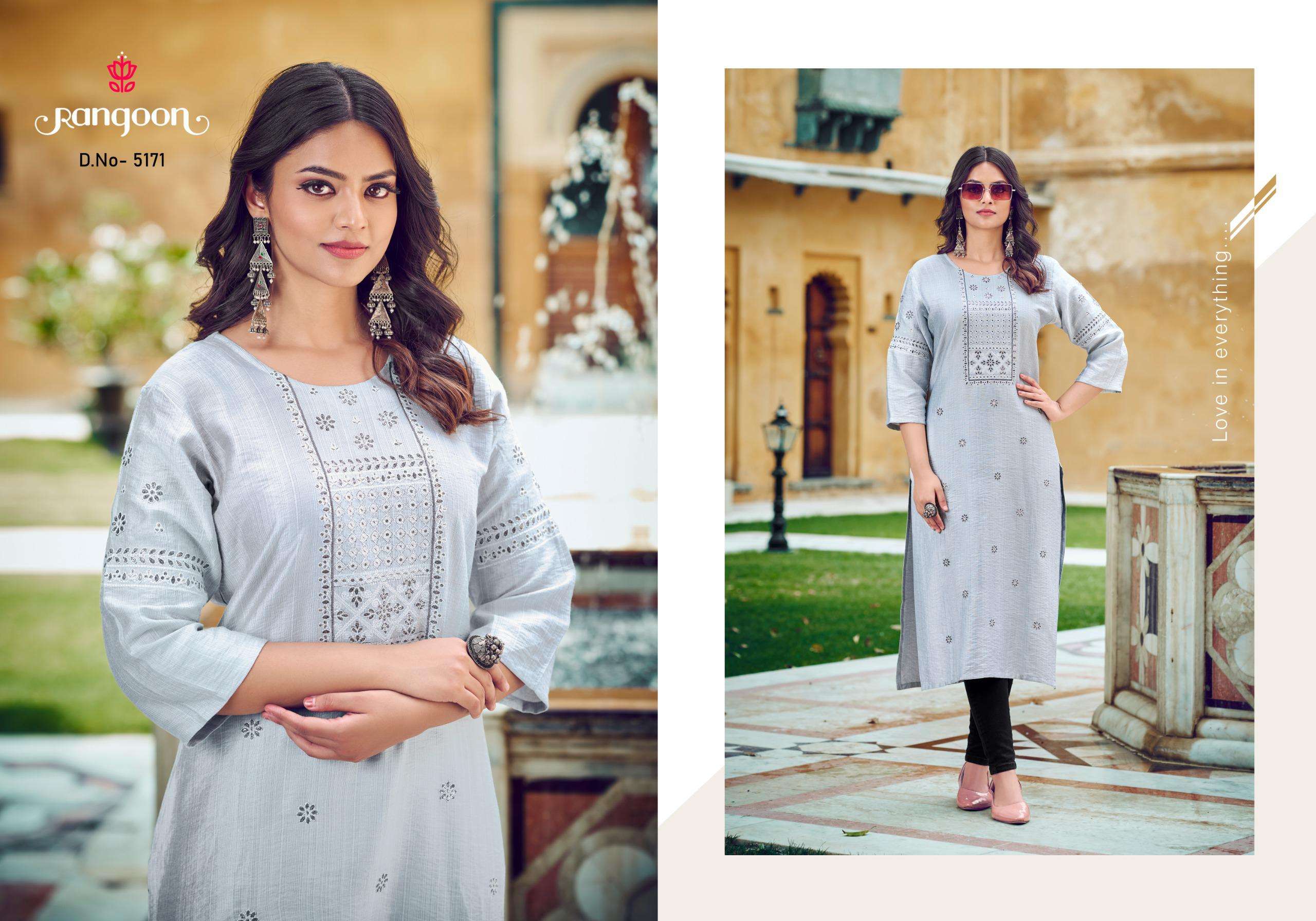 AAIRA BY RANGOON IN VISCOSE WITH HEAVY EMBROIDERY NEACK