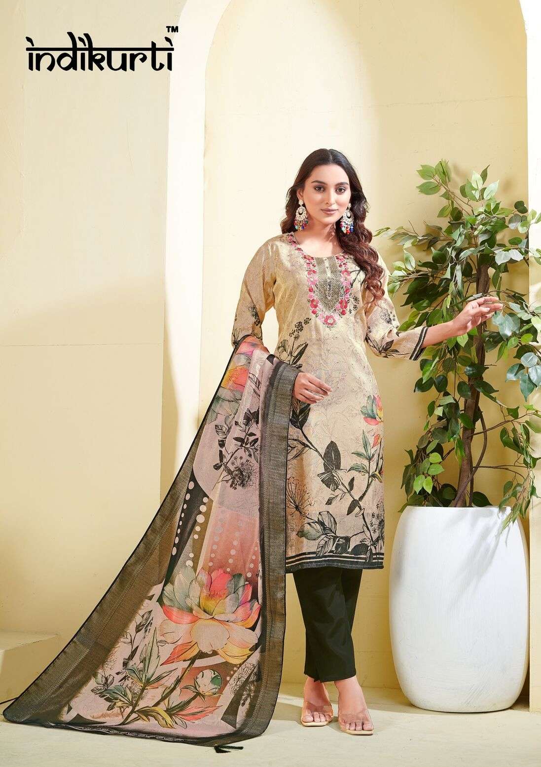 ADITI BY INDIKURTI IN SHIMMER JACQUARD DIGITAL WITH HEAVY INNER CRAPE INNER