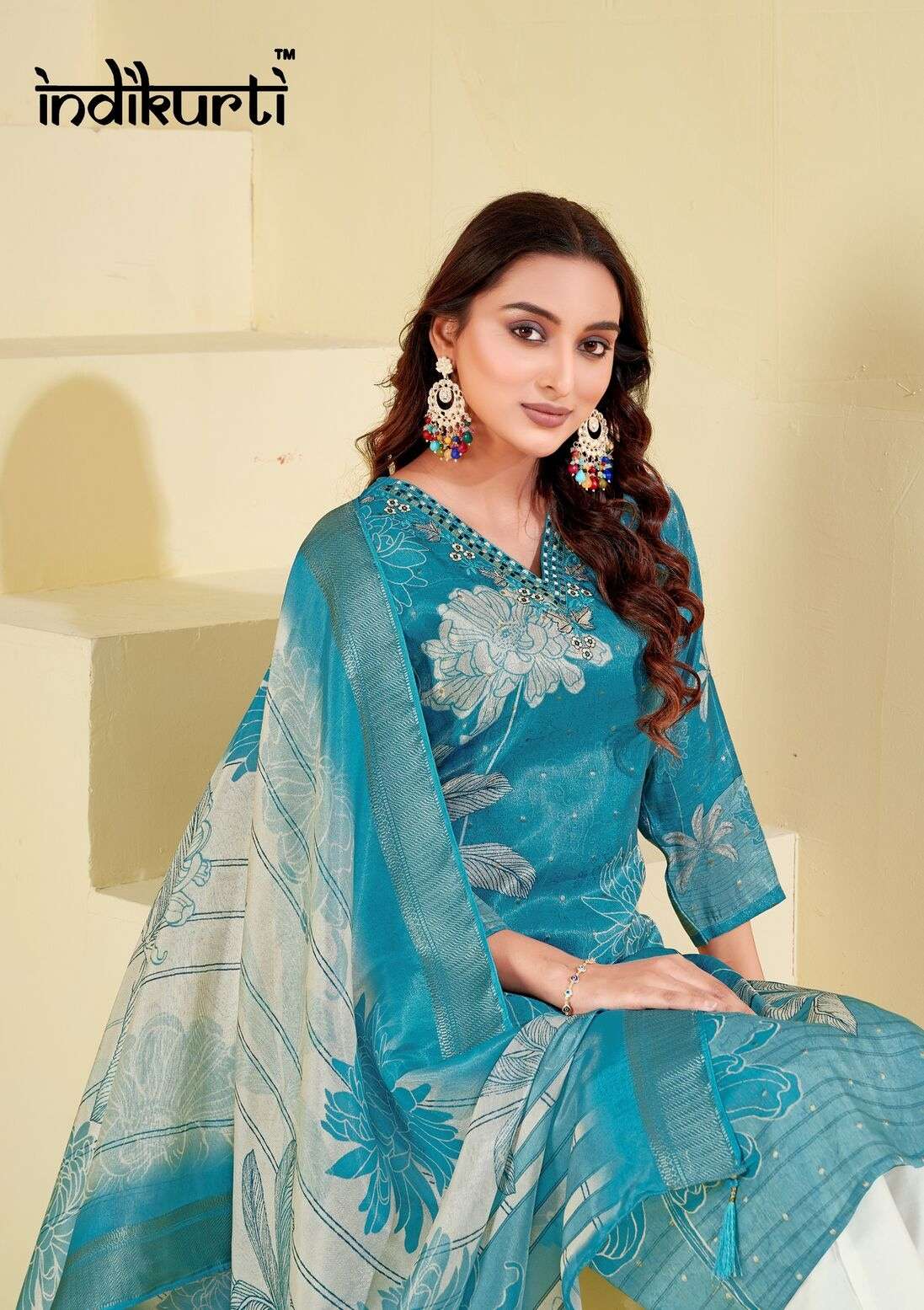 ADITI BY INDIKURTI IN SHIMMER JACQUARD DIGITAL WITH HEAVY INNER CRAPE INNER