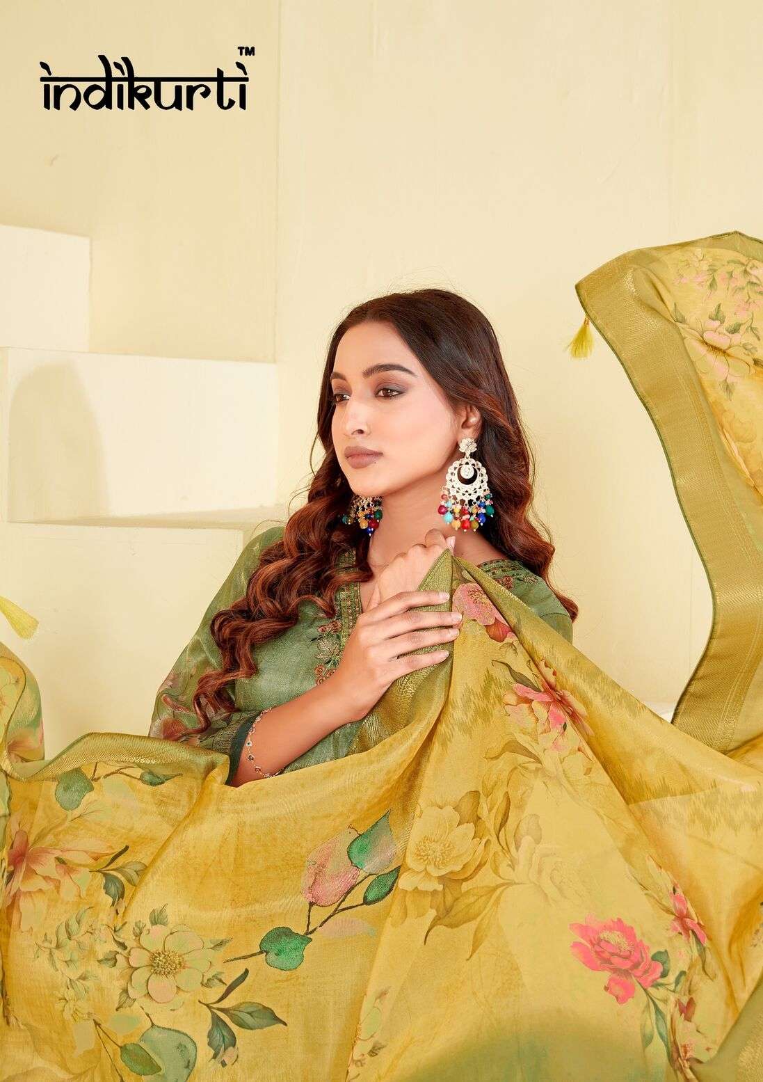 ADITI BY INDIKURTI IN SHIMMER JACQUARD DIGITAL WITH HEAVY INNER CRAPE INNER