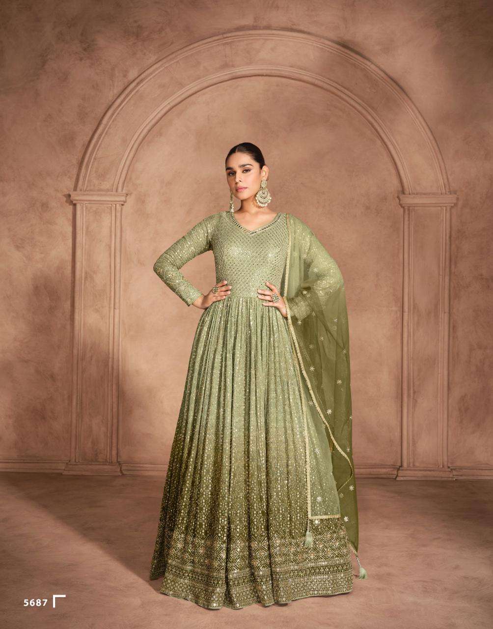 ADITI BY SAYURI DESIGNER IN REAL GEROGETTE WITH EMBROIDERED NET DUPATTA